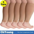 thumbnail image 1 of (5Pack) Plus Size Leg Sleeve Support Socks for Women Men Wide Calf Compression Sleeves Comfort Graduated Compression & Soothing Relief, 5 Pairs, L Beige,ChYoung, 1 of 14