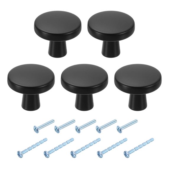 5Pack Round Cabinet Knobs, 1.3" Dia x 1.02" Height Drawer Knob Handle Pulls for Kitchen Cabinets Bedroom Dresser Wardrobe, Black