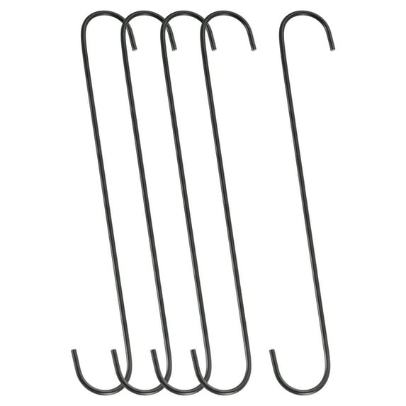 5Pack S Hooks for Hanging, 15.8 Inch Extra Long Iron Hangers, Black