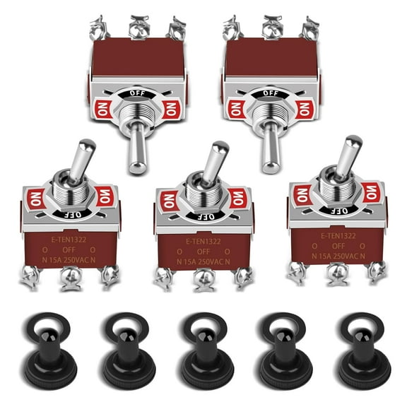 5Pack Toggle Switch, 6 Pin ON-Off-ON 12V DC 30A/250V AC 15A DPDT Marine Waterproof Toggle Switch with Boot Cap Cover, Switch for Car Auto Boat