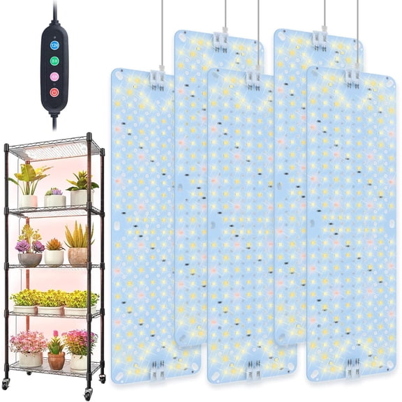 5Pack Ultra-Thin Panel Grow Lights for Seed Starting, Vegetables, Greenhouse & Under Cabinet & Shelf Plants with Timer , Free Connect Full Spectrum Indoor LED Plant Growing Lamps
