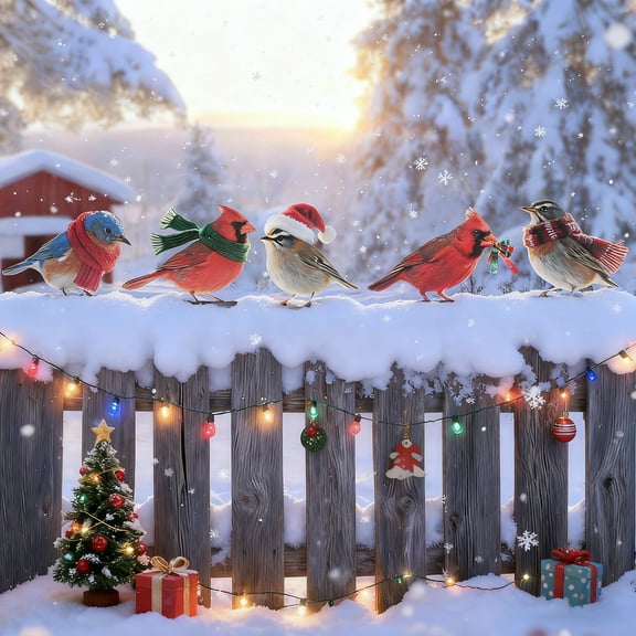 5Pack Vibrant Metal Bird Fence Decorations Colorful Outdoor Garden Ornaments for Christmas, Patio, and Yard Decor