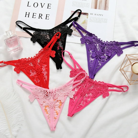 5Pack Women Sexy Floral Y-Back G-String Panties Underwear Low Rise T-Back Underpants