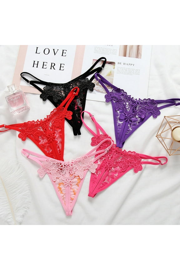 5Pack Women Sexy Floral Y-Back G-String Panties Underwear Low Rise T-Back Underpants