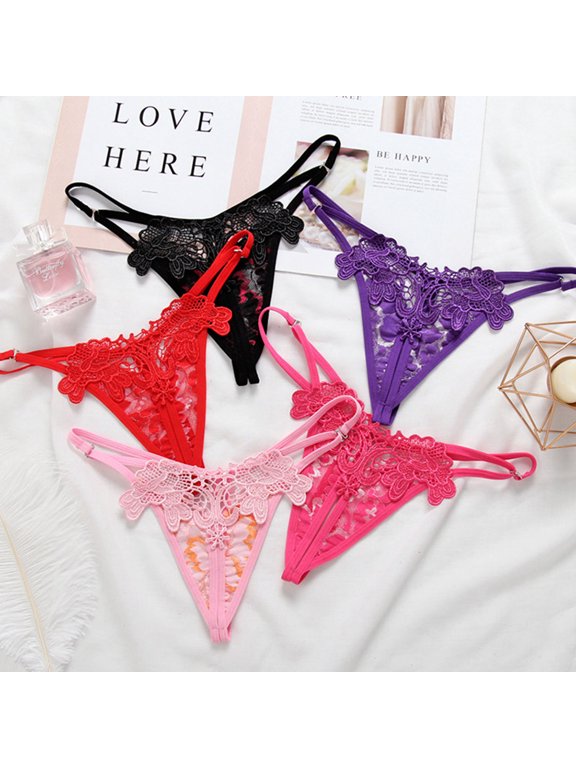 5Pack Women Sexy Floral Y-Back G-String Panties Underwear Low Rise T-Back Underpants