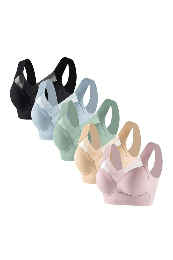 5Pack Women's Posture Correcting Bra Full Coverage No Underwire Ring Gathering Bra Breathable Non-Sensory Bralette Back Adjustm Green XXXXXXL