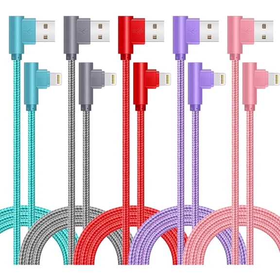 5Pack iPhone Charger 6FT 90 Degree Nylon Braided Fast Charging Cord Compatible with iPhone 14 and More