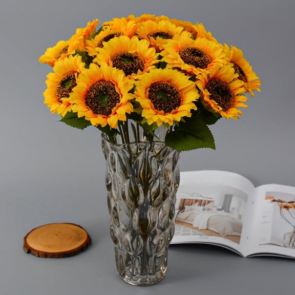 5Packs 18 in Indoor Artificial Sunflower Pick, Yellow Color.