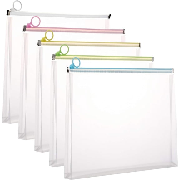 5Packs 9 3/4 x 13 Clear Plastic Zip Envelopes Letter File Document Paper Folder Case Colors