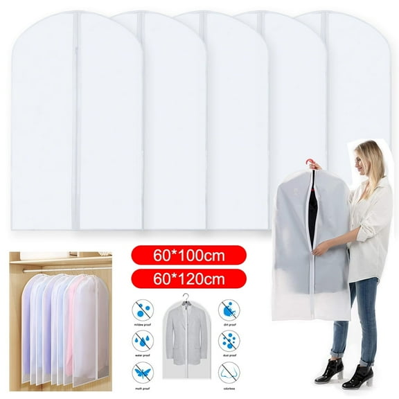 SkyAuks 5Packs Garment Bags, Garment Cover, Clear Garment Bags, Hanging Garment Bag, for Closet Clothes Storage, 24'' x 48''