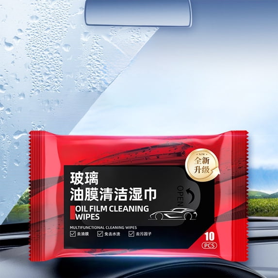 5Packs Glass Cleaning Wipes, 50ml Oil Film Removal Wet Wipes for Cars Windshield Mirror, Rinse-Free Streak Free Pre-Moistened Cloths, 10 Sheets Per Pack, 6.3x5.9in