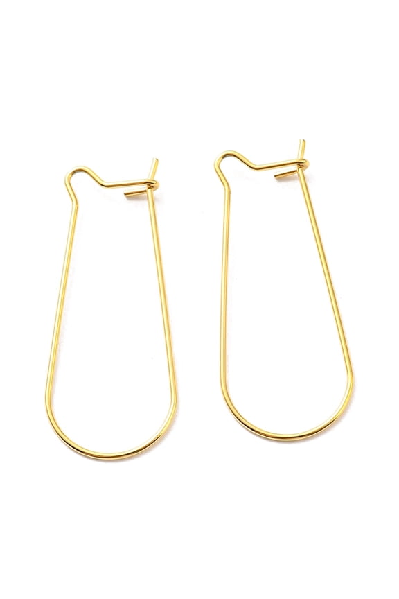 5Pair 304 Stainless Steel Hoop Earring Findings Kidney Ear Wire Real 14K Gold Plated 33x13.5mm