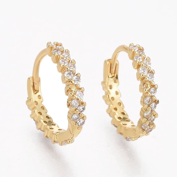 5Pair Brass Micro Pave Clear Cubic Zirconia Huggie Hoop Earrings Long-Lasting Plated Ring Real 18K Gold Plated 15.5x2.5mm Pin: 1mm