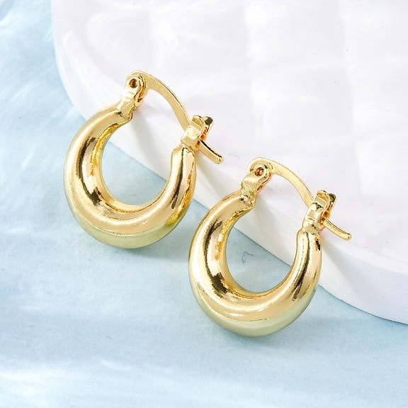 5Pair Chunky Huggie Hoop Earrings for Women Real 18K Gold Plated 19x15x5mm Pin: 0.4mm