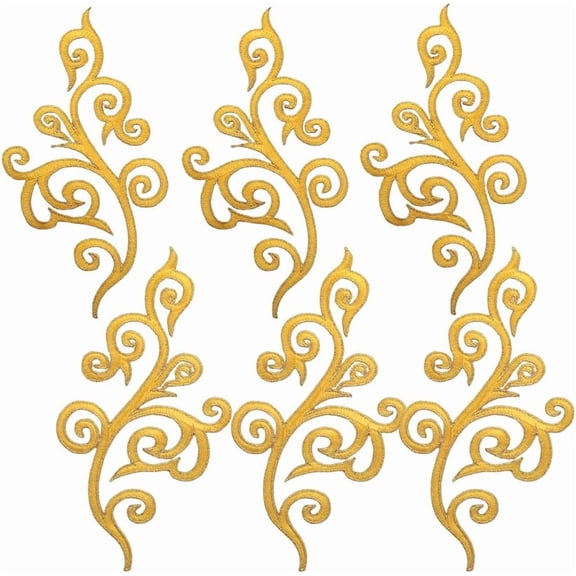 5Pair Ethnic Style Flower Pattern Computerized Embroidery Metallic Thread Embroidery Iron on Ornament Accessories Gold 175~177x88~89x1mm