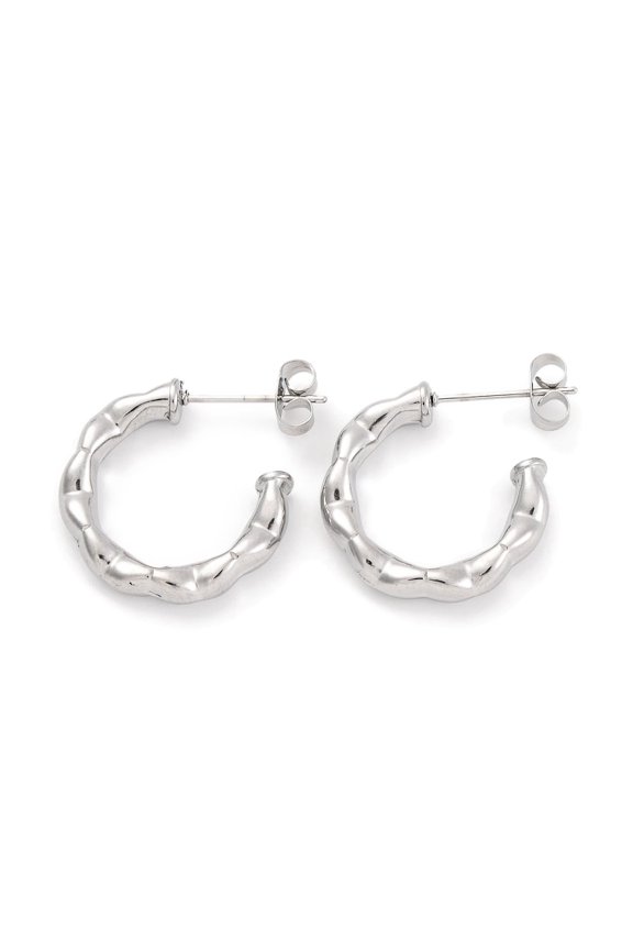 5Pair Non-304 Stainless Steel Stud Earrings C-Shaped Stainless Steel Color 18x19mm