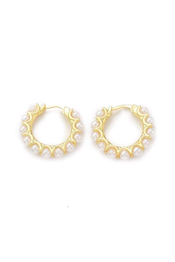 5Pair Plastic Imitation Pearl Beaded Hoop Earrings Rack Plating Brass Jewelry for Women Cadmium Free & Lead Free Real 18K Gold Plated 24x25.5x4mm Pin: 1mm
