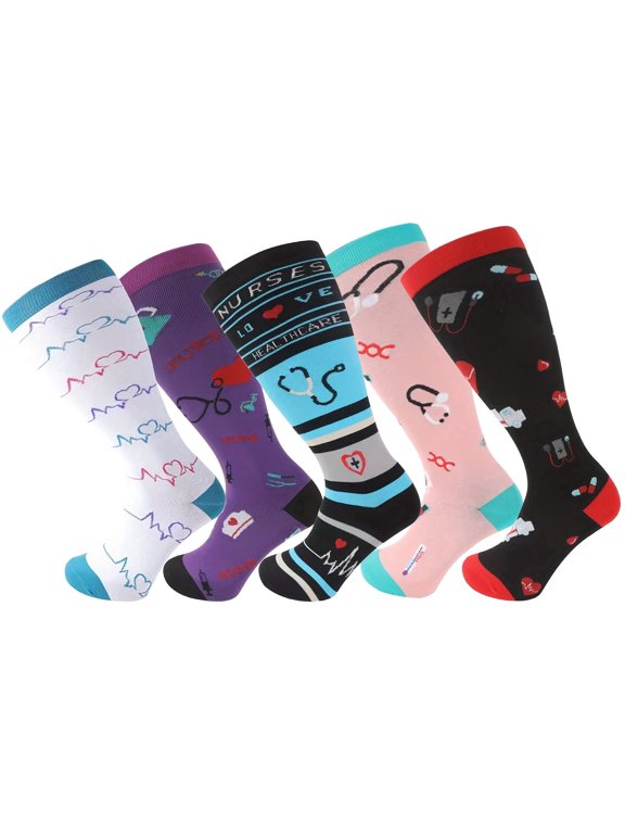 5Pair Plus Size Compression Socks for Men and Women Outdoor Athletic Leg Supports Knee High Stockings 2XL-4XL