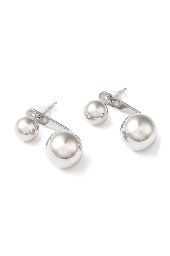 5Pair Rack Plating Brass Round Ball Front Back Stud Earrings Dangle Stud Earrings Platinum 23.5x11.5mm