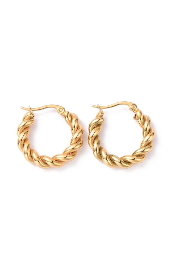5Pair Vacuum Plating 304 Stainless Steel Twist Rope Hoop Earrings for Women Golden