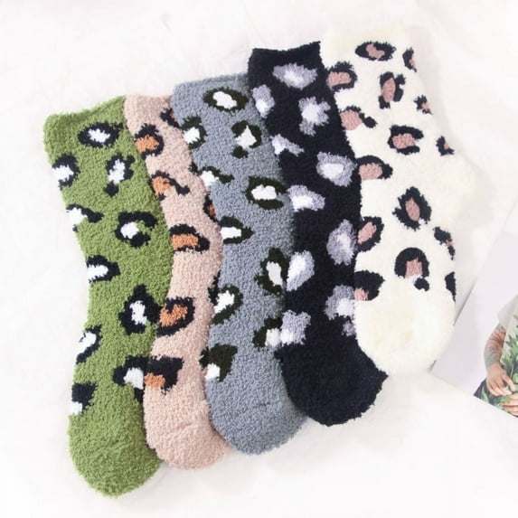 5Pair Women Warm Soft Plush Slipper Sock Winter Fluffy Microfiber Crew Socks Casual Home Sleeping Fuzzy Cozy Sock