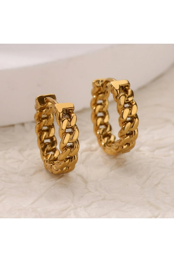5Pairs 304 Stainless Steel Hoop Earrings Cuban Link Chain Charm Golden 15x16x4mm
