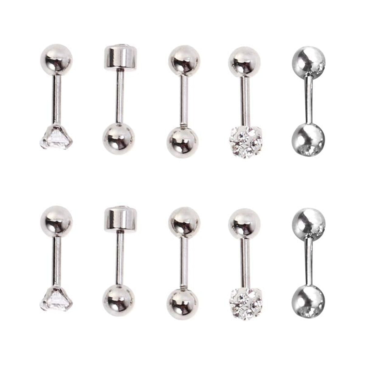 5Pairs 5 Styles Round Ball Stud Stainless Steel Barbell Earring Set