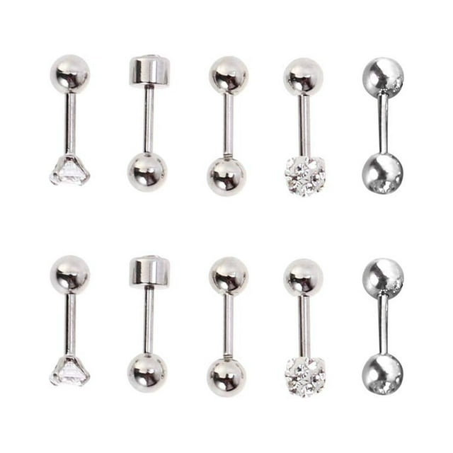 5Pairs 5 Styles Round Ball Stud Stainless Steel Barbell Earring Set