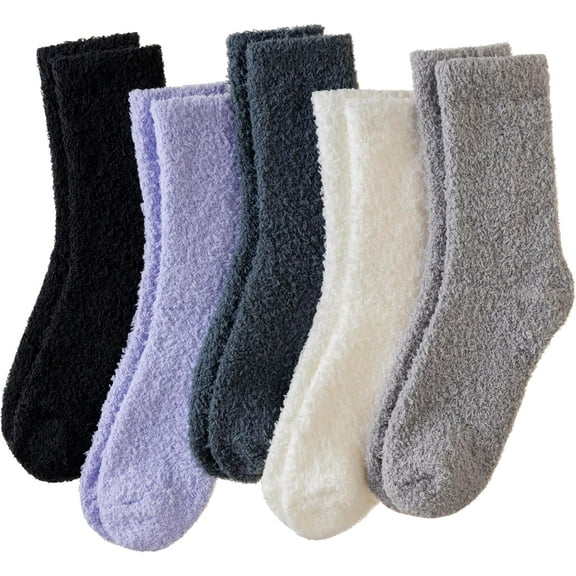 5Pairs/6Pairs Womens Fuzzy Socks Soft Cozy Fluffy Slipper Winter Socks Warm Plush Sleeping Christmas Socks