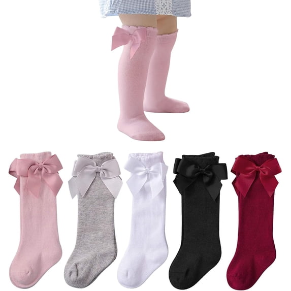 5Pairs Baby Knee High Socks Girls Tube Long Socks Boys Newborn Infants Toddlers Ruffled Socks