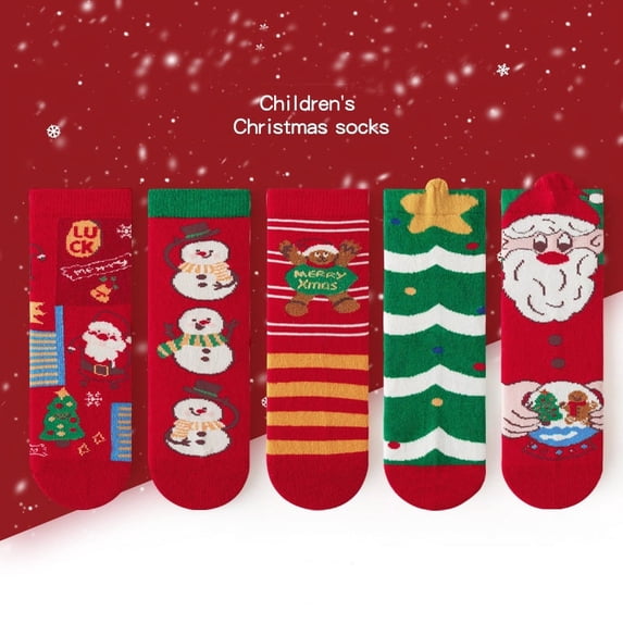 5Pairs Christmas Children Socks, Kids Warm Socks, Boys Girls Toddler Winter Autumn Socks