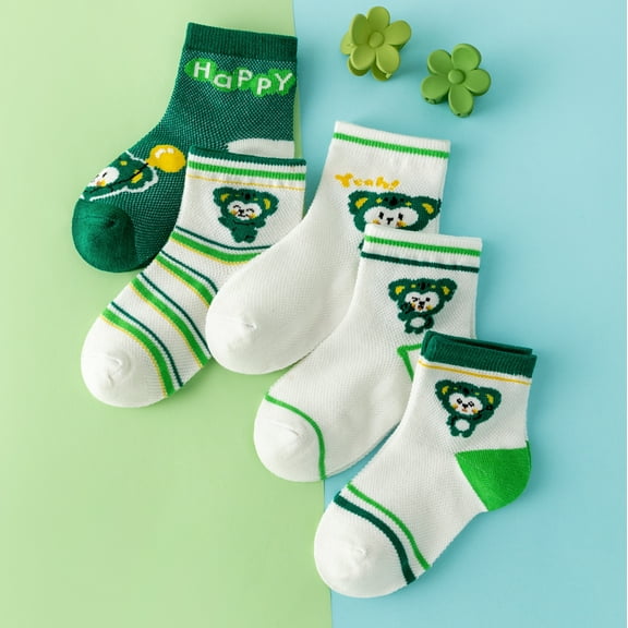 5Pairs Cute cartoon Monkey Embroidered Pattern Toddler Socks, Soft Breathable Stretchy for Kids, Lightweight & Comfy for Spring and Summer Daily Wear Children's Socks That Boys Love