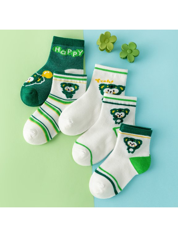 5Pairs Cute cartoon Monkey Embroidered Pattern Toddler Socks, Soft Breathable Stretchy for Kids, Lightweight & Comfy for Spring and Summer Daily Wear Children's Socks That Boys Love