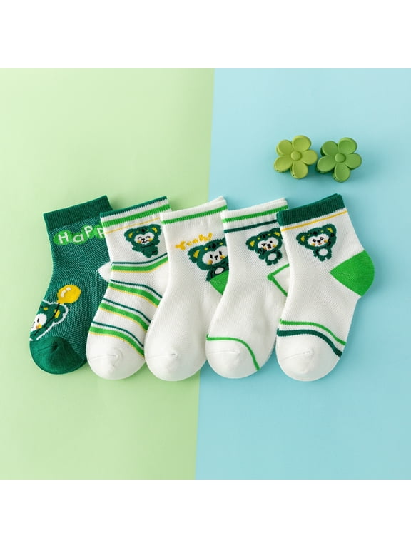 5Pairs Cute cartoon Monkey Embroidered Pattern Toddler Socks, Soft Breathable Stretchy for Kids, Lightweight & Comfy for Spring and Summer Daily Wear Children's Socks That Boys Love