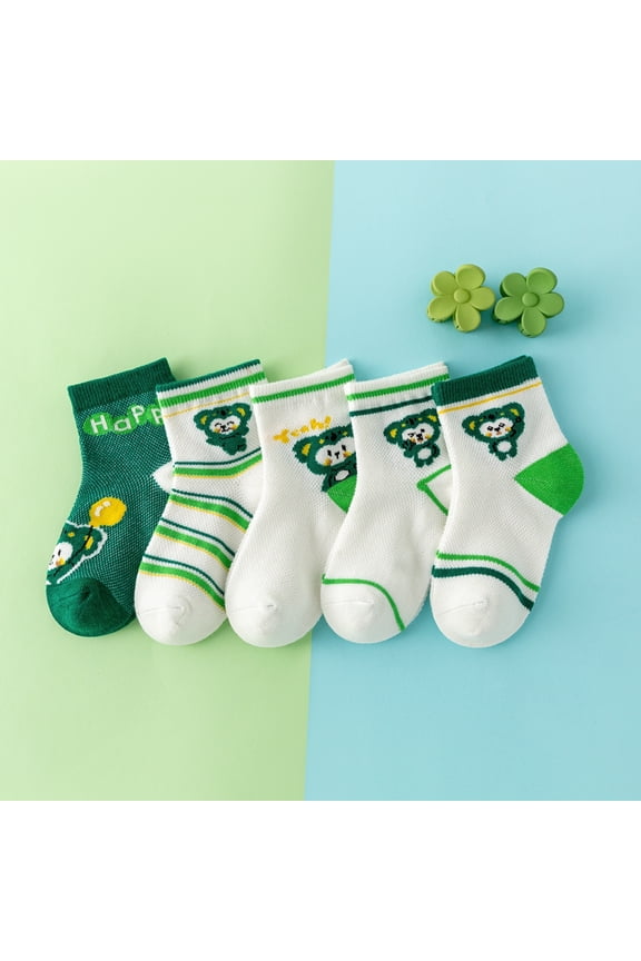 5Pairs Cute cartoon Monkey Embroidered Pattern Toddler Socks, Soft Breathable Stretchy for Kids, Lightweight & Comfy for Spring and Summer Daily Wear Children's Socks That Boys Love