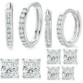 thumbnail image 1 of 5Pairs Hoops Huggie Stud Earrings Set 14K White Gold Plated Cubic Zirconia, 1 of 5