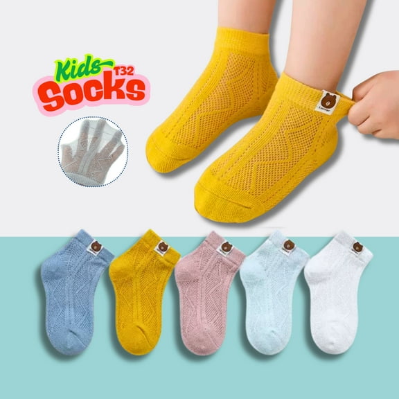 5Pairs Kids Socks, Soft Breathable Stretchy for Toddler, Boys and Girls, Lightweight & Comfy for Spring and Summer Daily Wea