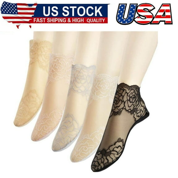 5Pairs Lace Ankle Socks For Women - Ruffle Socks Women,Fishnet Ankle Women Socks