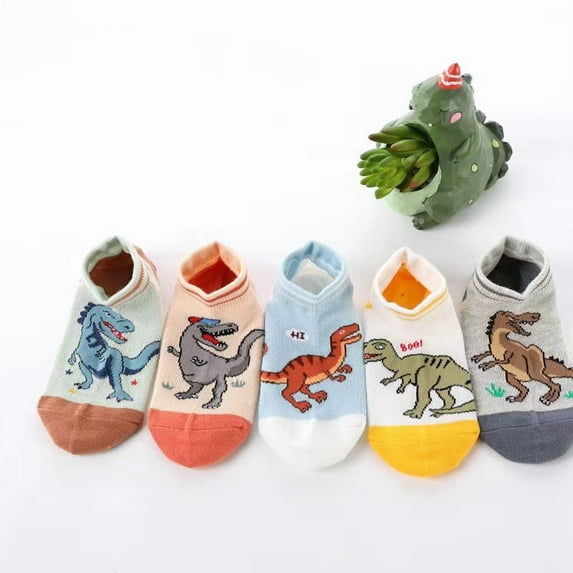 5Pairs/Lot Kids Cartoon Dinosaur Socks Soft Cotton Boys Sock Children Baby Girls Breathable Casual Socken Dinosaur 1-3Years(S)