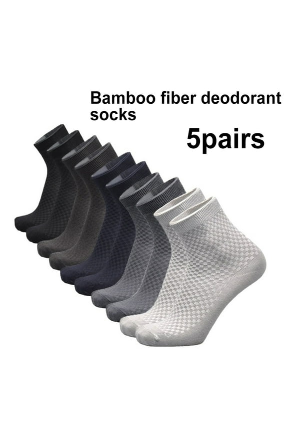 5Pairs Men Bamboo Fiber Cozy Sweat Odor Resistant Middle Tube Crew Ankle Socks