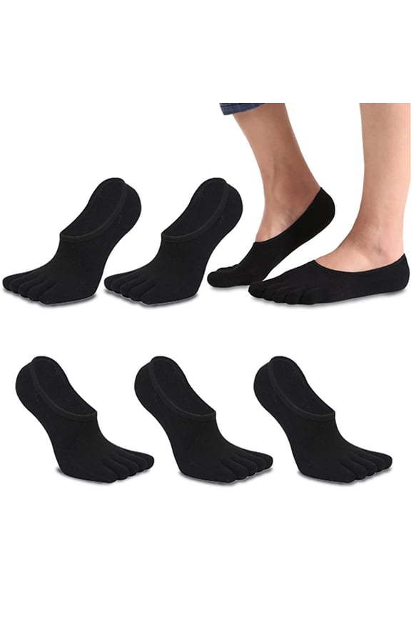 5Pairs Men Toe Socks Five Toe Cotton Socks Ankle Sock with Toes Separated for Men Athletic Running Black