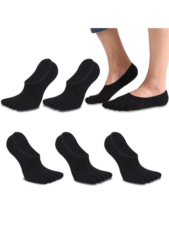 5Pairs Men Toe Socks Five Toe Cotton Socks Ankle Sock with Toes Separated for Men Athletic Running Black