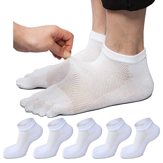 5Pairs Men Toe Socks Five Toe Cotton Socks Ankle Sock with Toes Separated for Men Athletic Running White