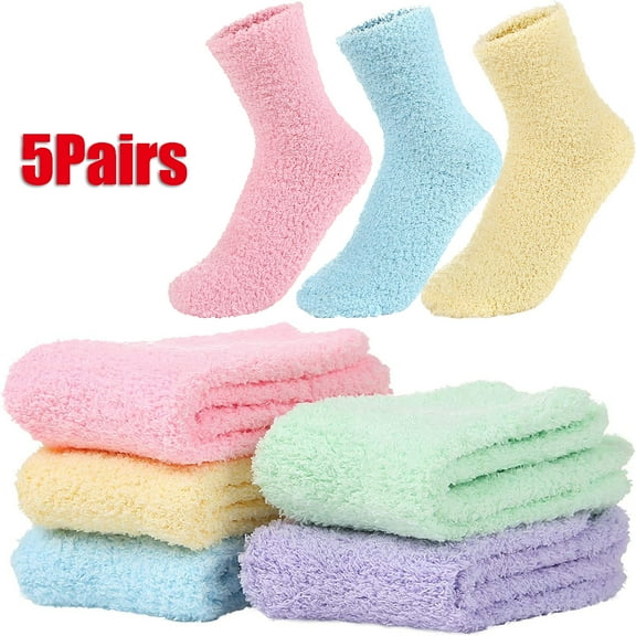5Pairs Non-Slip Plush Slipper Grip Socks for Women
