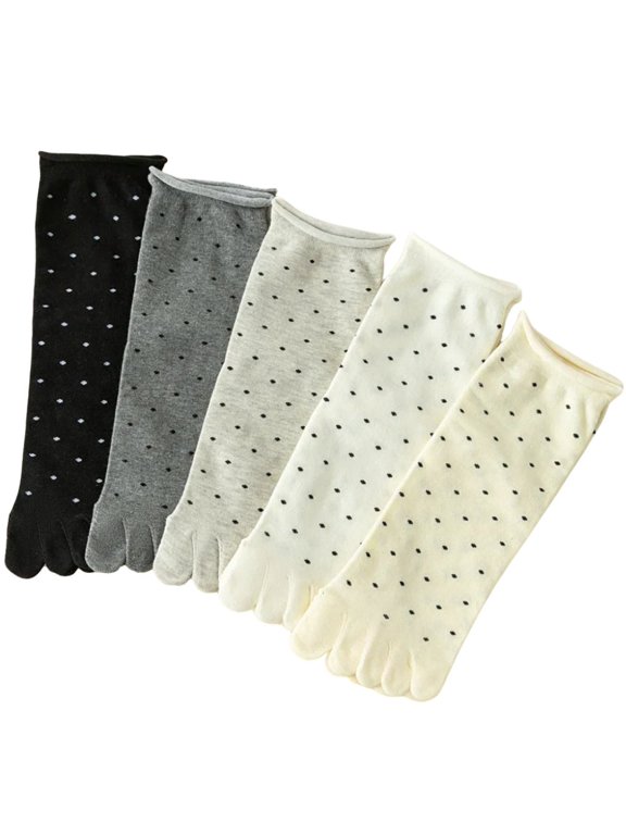 5Pairs Soft Tabi Toe Socks, Japanese Style Polka Dot Five Finger Socks Split Toe Calf Socks Elastic Flip Flop Socks Casual Knit Sock for Men and Women