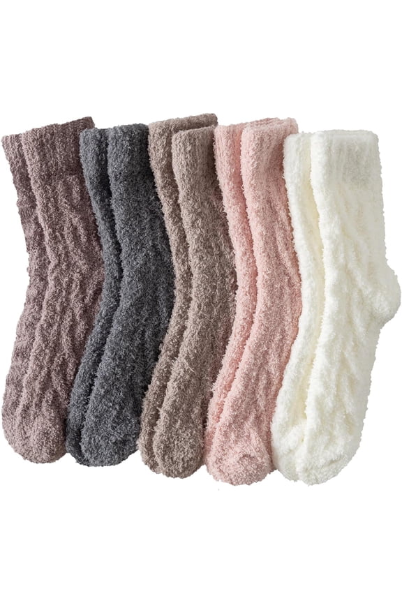 5Pairs Warm & Cozy Gifts for Women, Fluffy Fuzzy Sock, Plush Sleeping Slipper Socks - Soft Warm Fabric