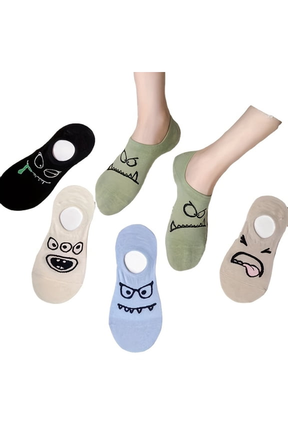 5Pairs Women Cartoon Funny Face Breathable Ankle Socks