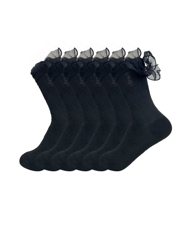 Women‘s Lace Ruffle Frilly Ankle Socks, Cotton Cute Princess Lolita Dress Socks with Elastic Cuff and Lace Trim, for Girls,6 Pairs