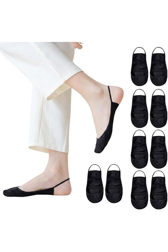 5Pairs Women's Ice Silk No Show Socks with Forefoot Cushion, Thin Invisible Non-Slip Liner Socks for Loafers Sneakers (Black)