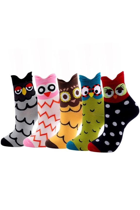 5Pairs Women's Owl Socks Gifts Cute Animal Socks Owl Print Gifts for Women